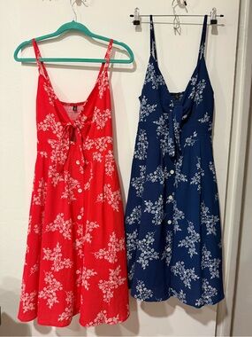 Red and Navy Floral Tie-Front Midi  Sundress